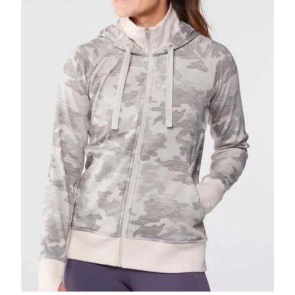 Athleta Triumph Printed Hoodie Jacket Womens Large Camo Full Zip - Picture 1 of 9